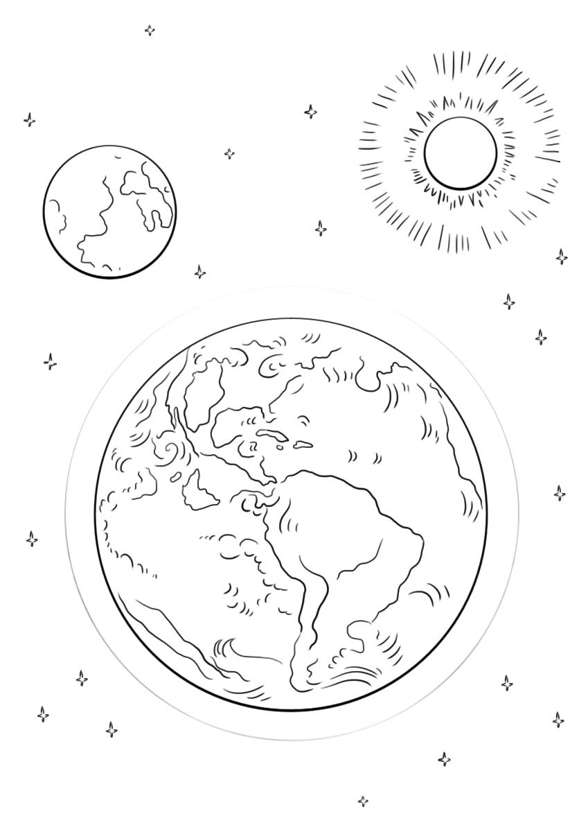 Coloriage Earth Moon Et Soleil - Planète à imprimer