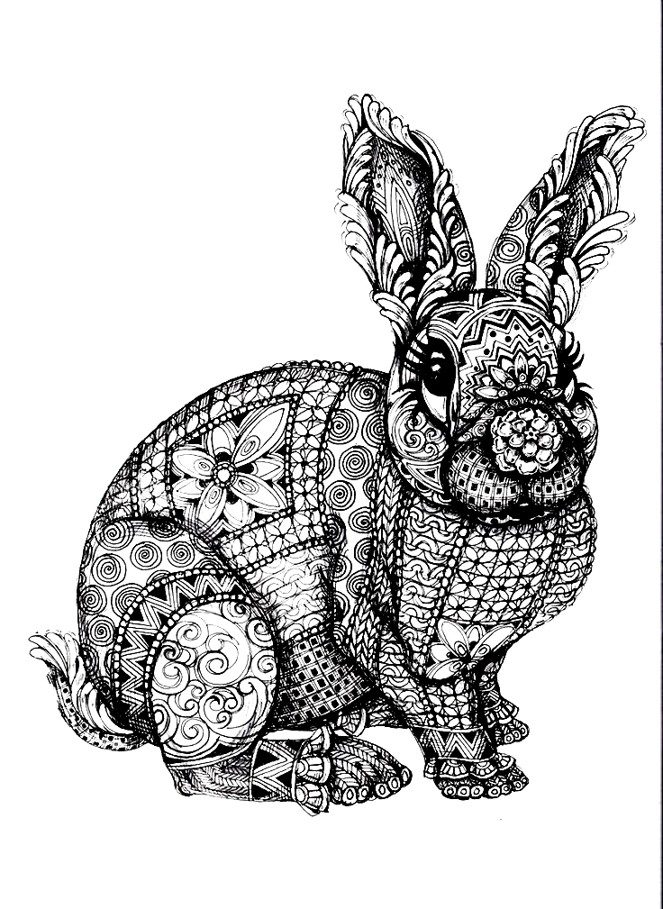 Coloriage Easter Bunny Adult Zentangle Antistress - Lapin à imprimer
