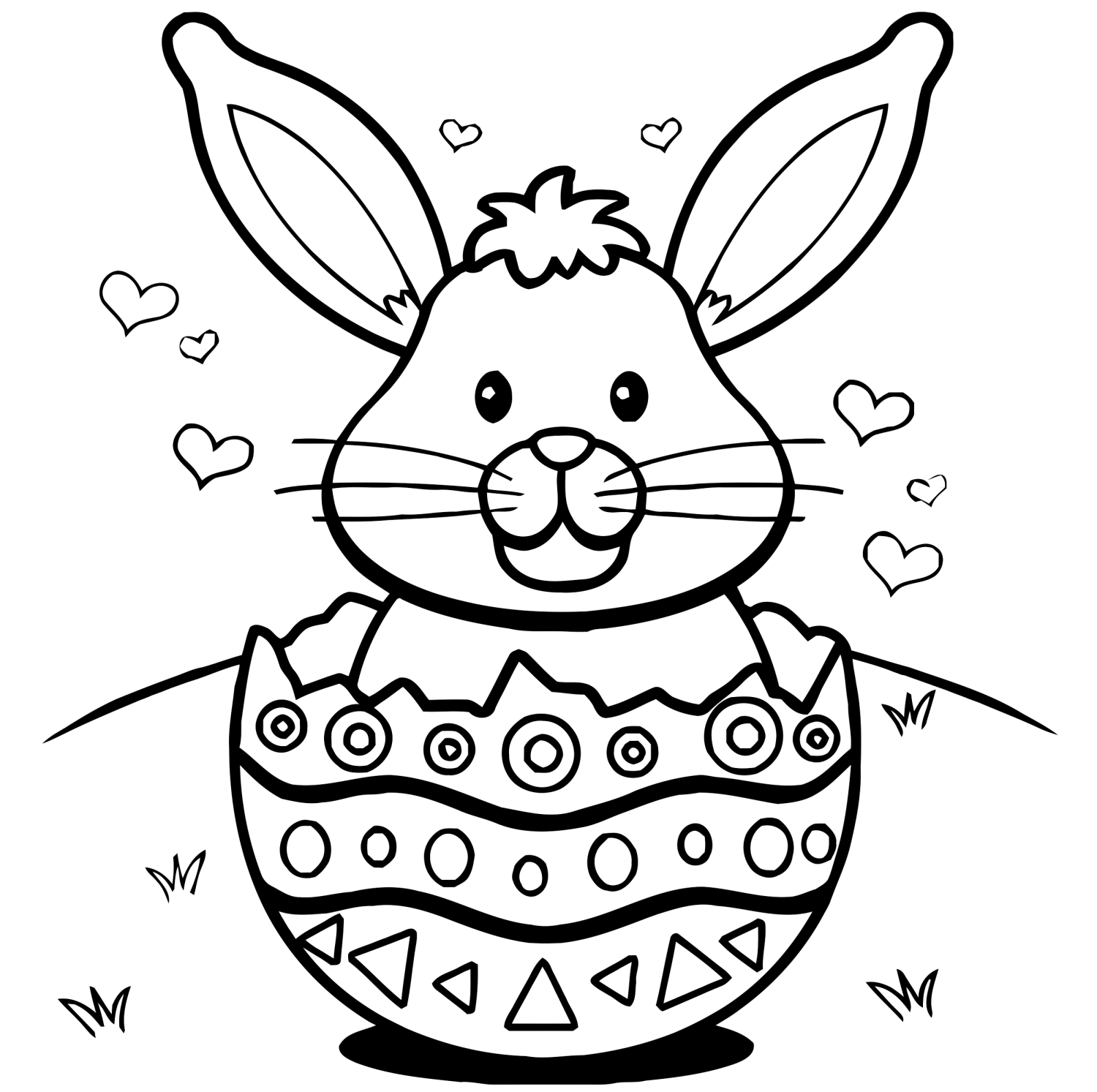 Coloriage Easter Bunny Eggs Hearts - Lapin à imprimer