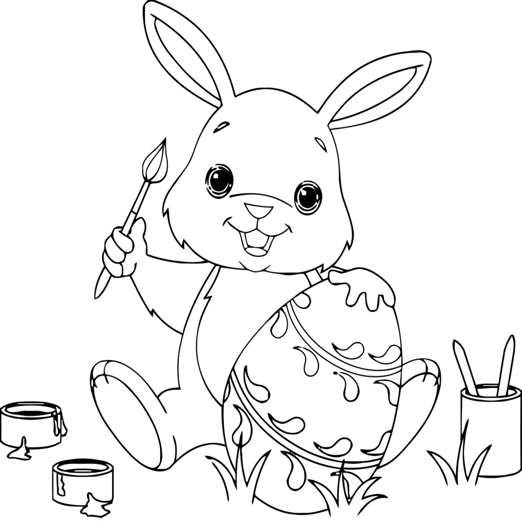 Coloriage Easter Bunny Eggs Peinture - Lapin à imprimer