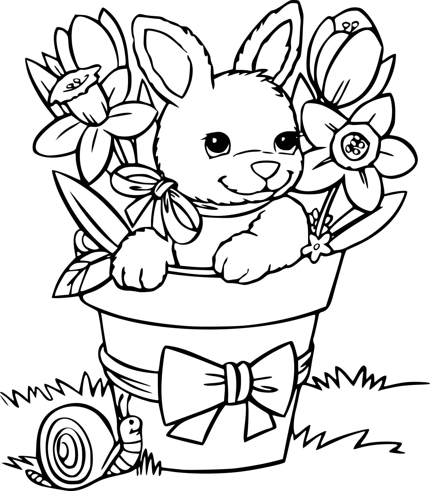 Coloriage Easter Bunny Flowers - Lapin à imprimer
