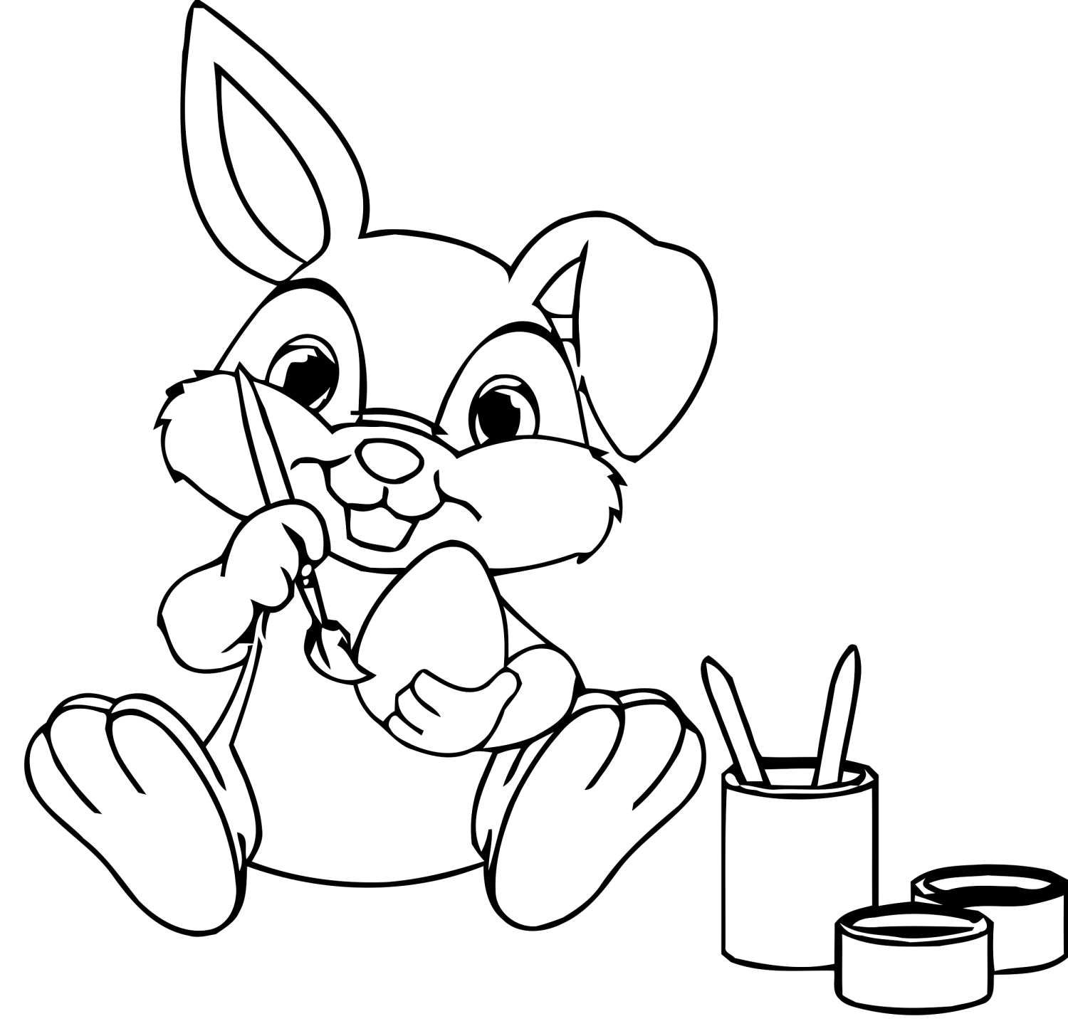 Coloriage Easter Bunny Paint Eggs - Lapin à imprimer