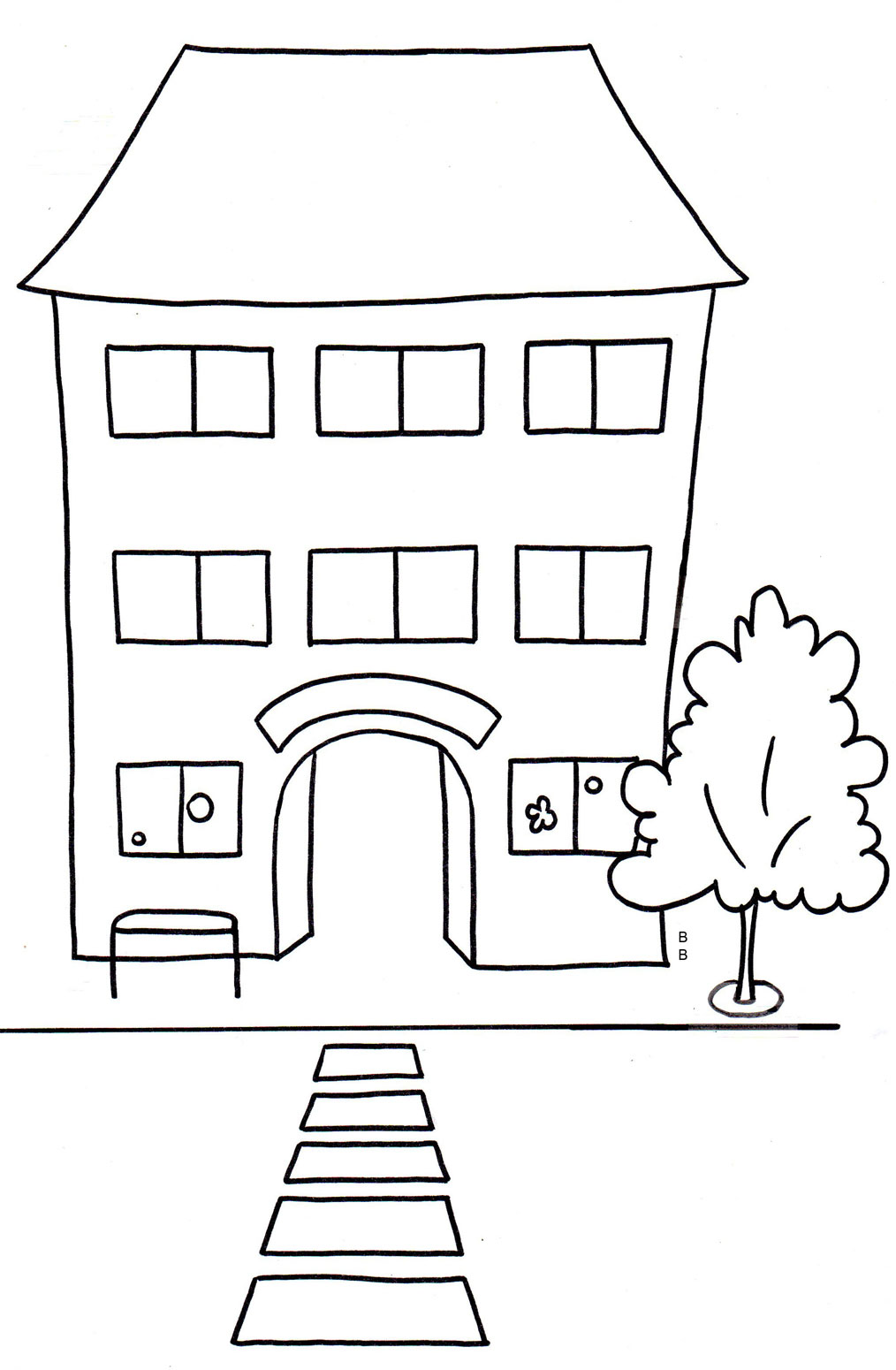Coloriage École A Deux Etages - École à imprimer