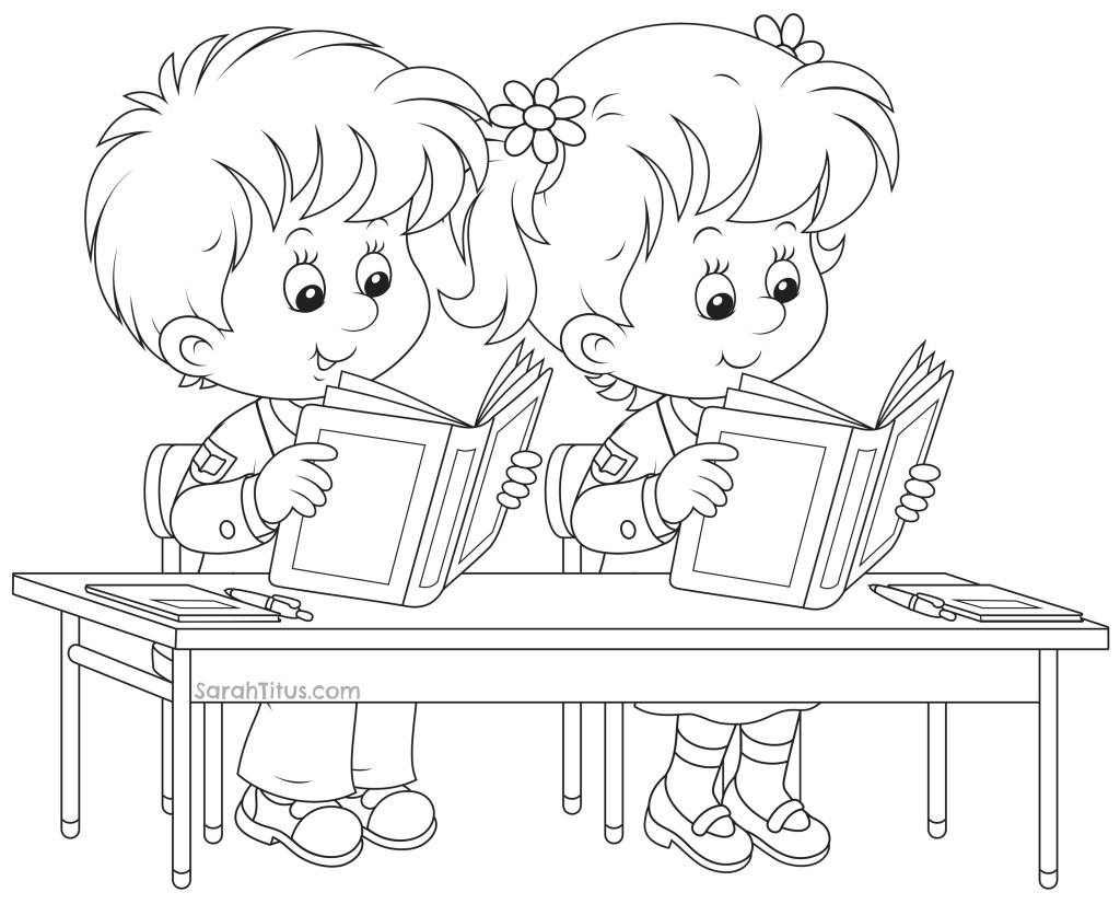 Coloriage Écoliers Retour École Enfants - École à imprimer