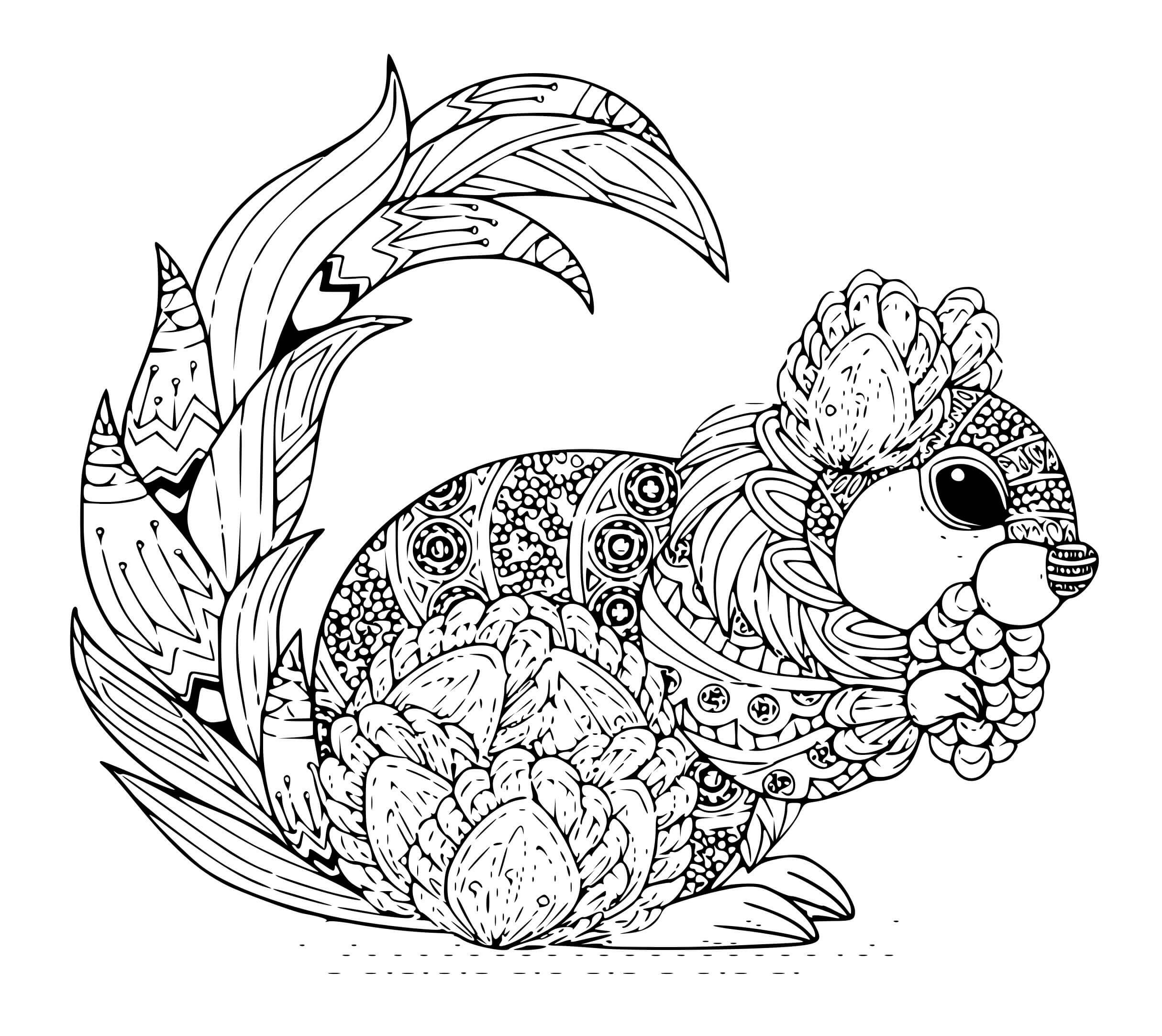 Coloriage Écureuil Automne Adulte Mandala - Écureuil à imprimer