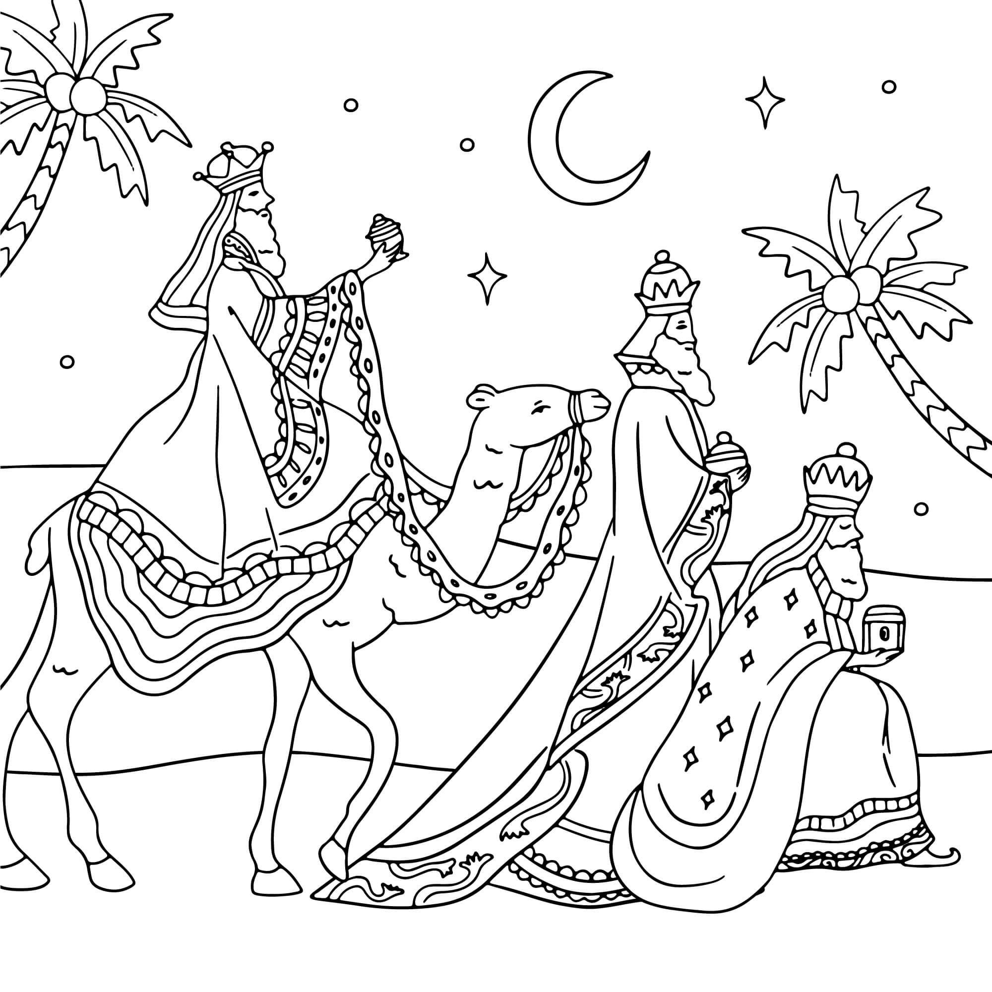 Coloriage Égypte Anthique Chameaux Palmier - Égypte à imprimer