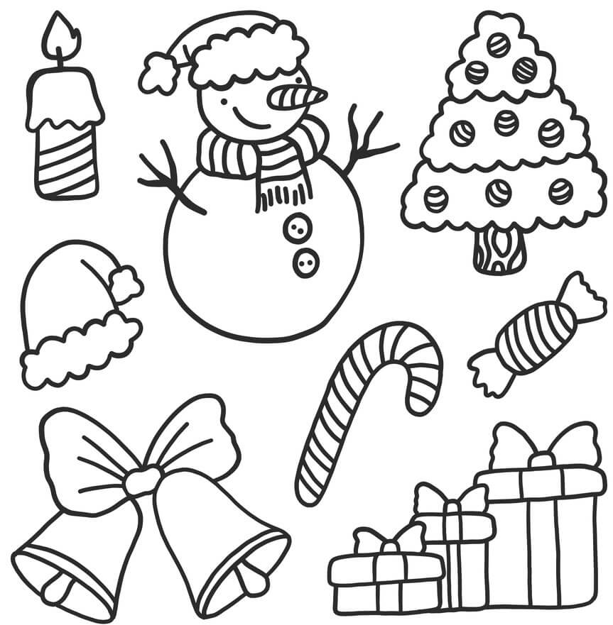 Coloriage Elements Festifs Hivernaux Sourire De Neige - Noël à imprimer