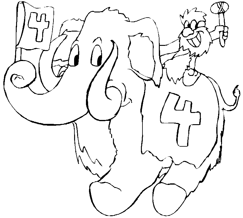 Coloriage Éléphant 4 Ans - Anniversaire à imprimer