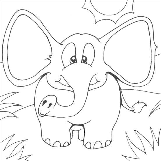 Coloriage Éléphant souriant aux grandes oreilles - Facile à imprimer