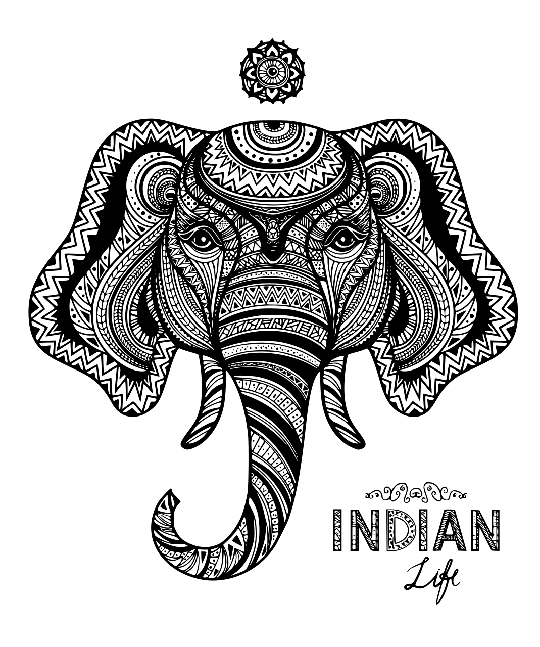 Coloriage Éléphant Indian Adulte Zentangle - Éléphant à imprimer