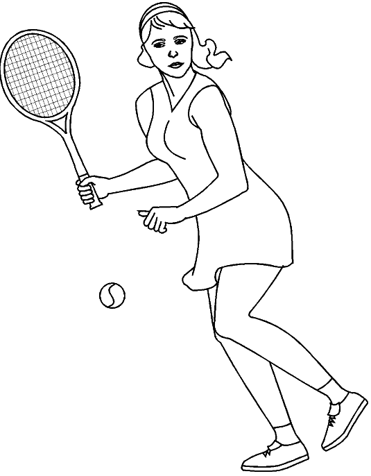 Coloriage Elle Court Vers La Balle - Tennis à imprimer