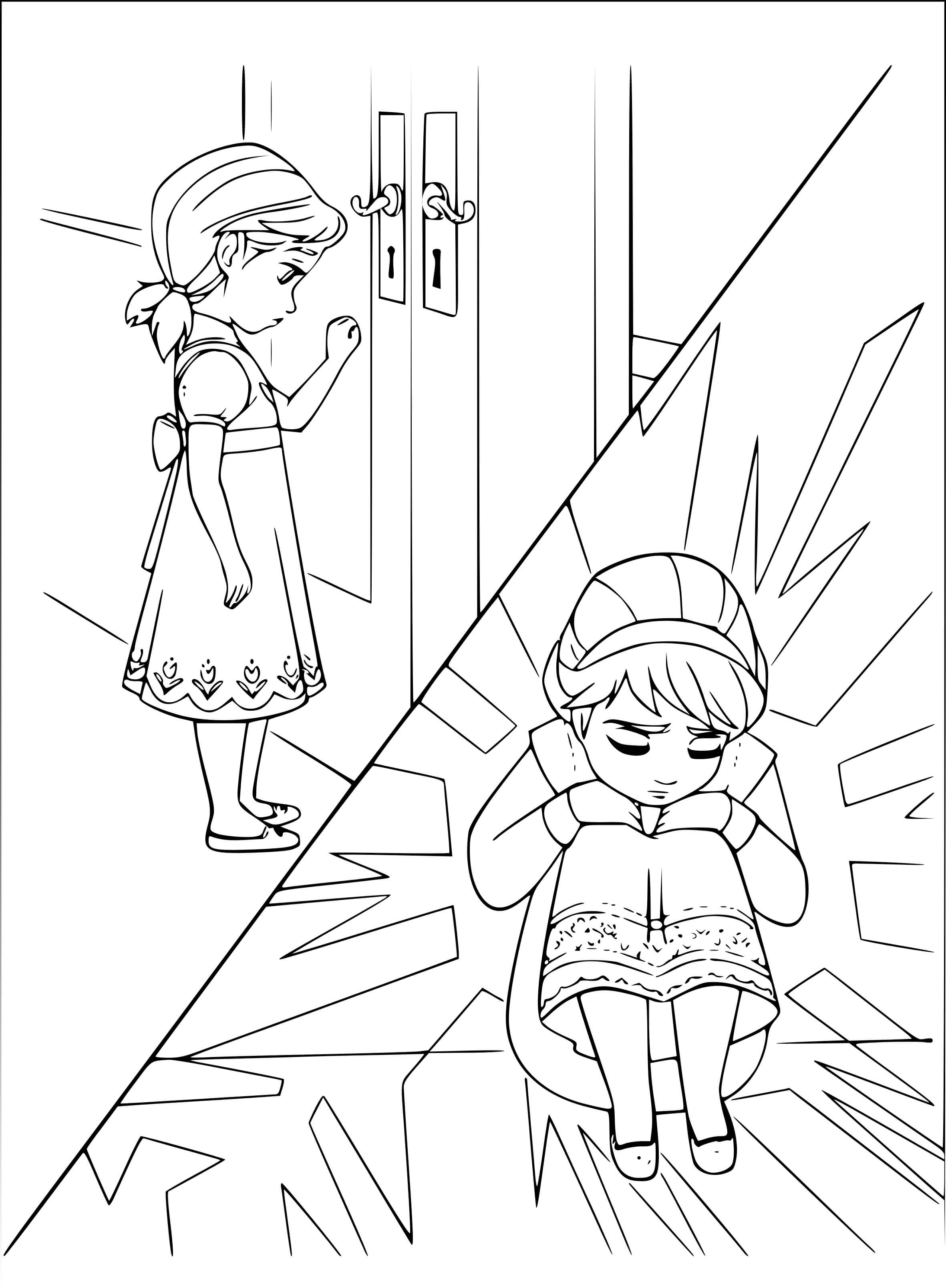 Coloriage Elsa Doit Partir Triste - La Reine des neiges à imprimer