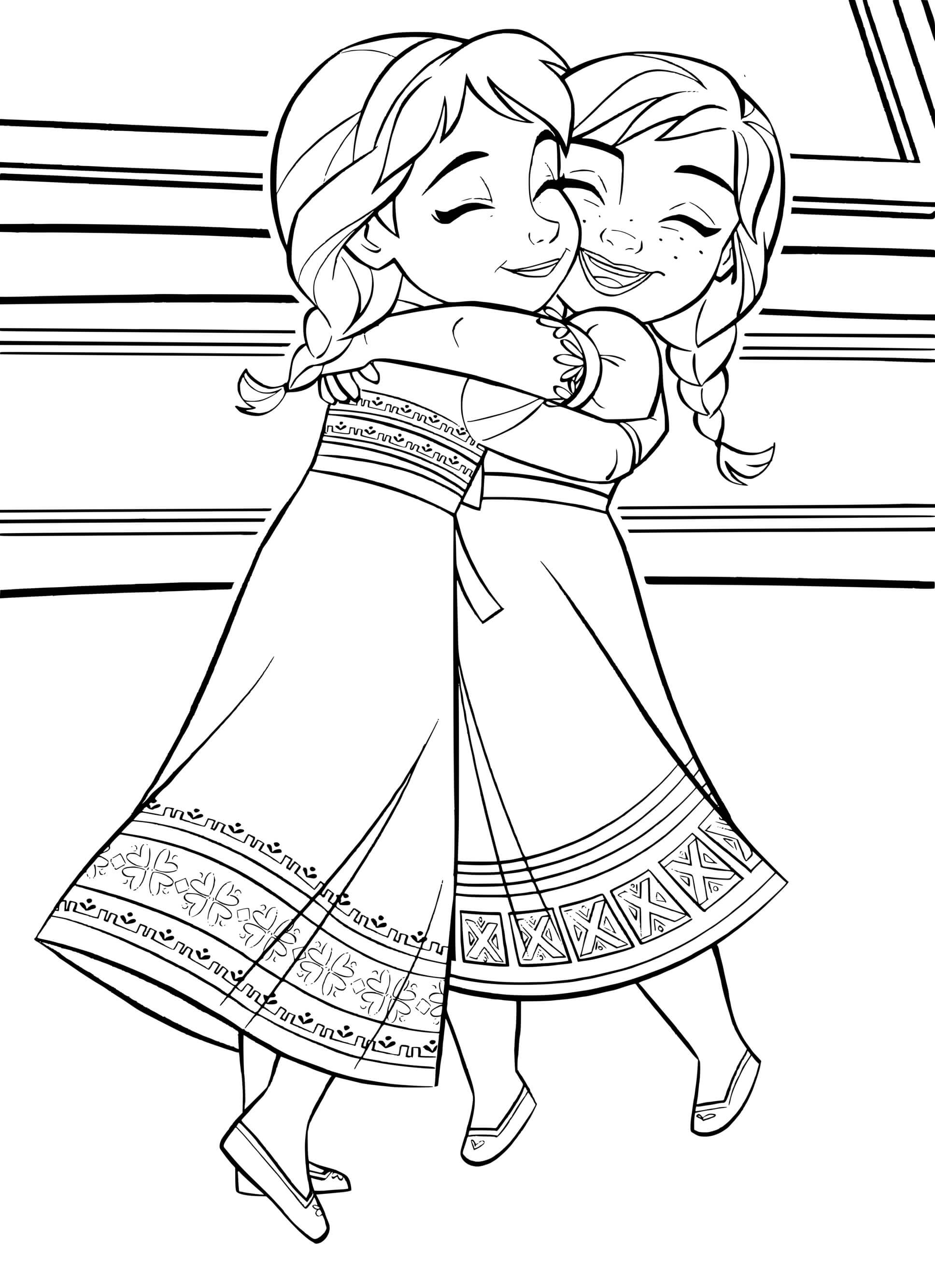 Coloriage Elsa Et Anna Bébé Enfants - La Reine des neiges 2 à imprimer