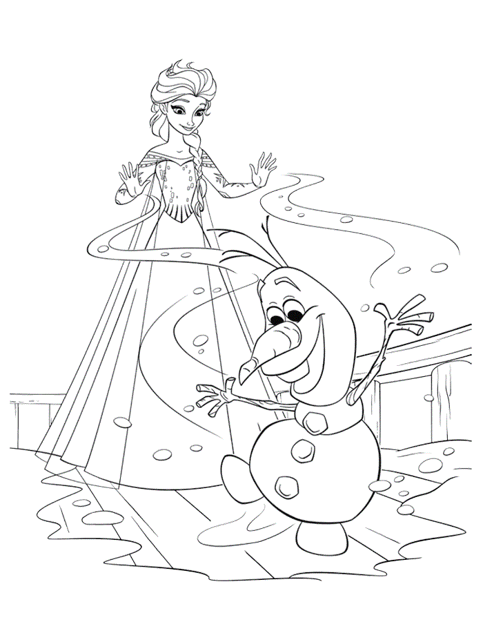 Coloriage Elsa et Olaf complices dans la neige - Olaf à imprimer