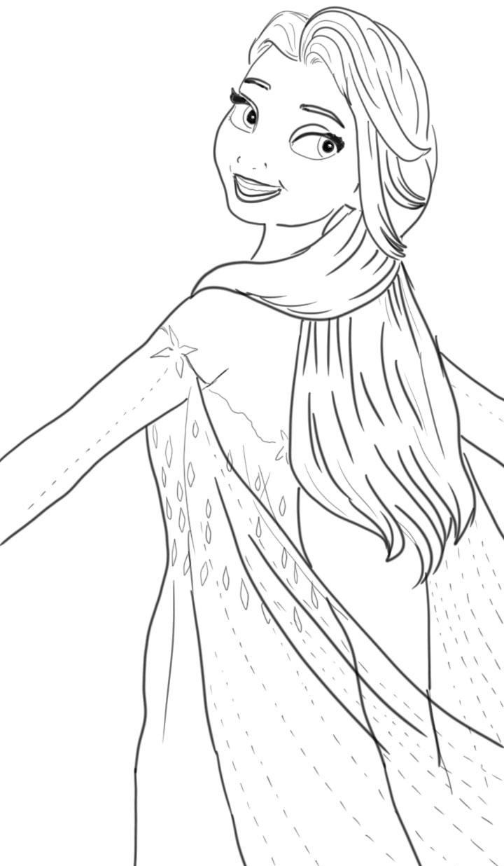 Coloriage Elsa Et Sa Belle Robe Dans Le Royaume Scandinave - La Reine des neiges 2 à imprimer