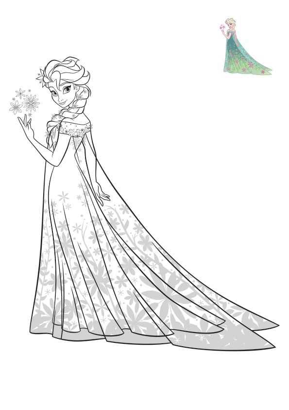 Coloriage Elsa Frozen Exotic Dress Disney - Elsa à imprimer