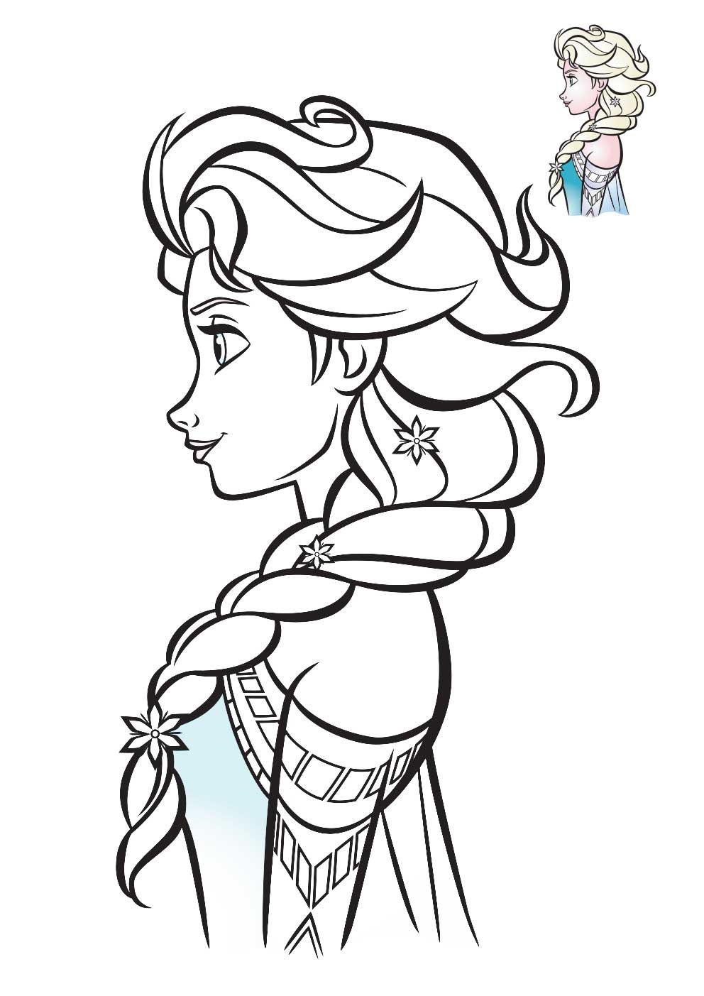 Coloriage Elsa de profil avec ses pouvoirs gelés - La Reine des neiges à imprimer