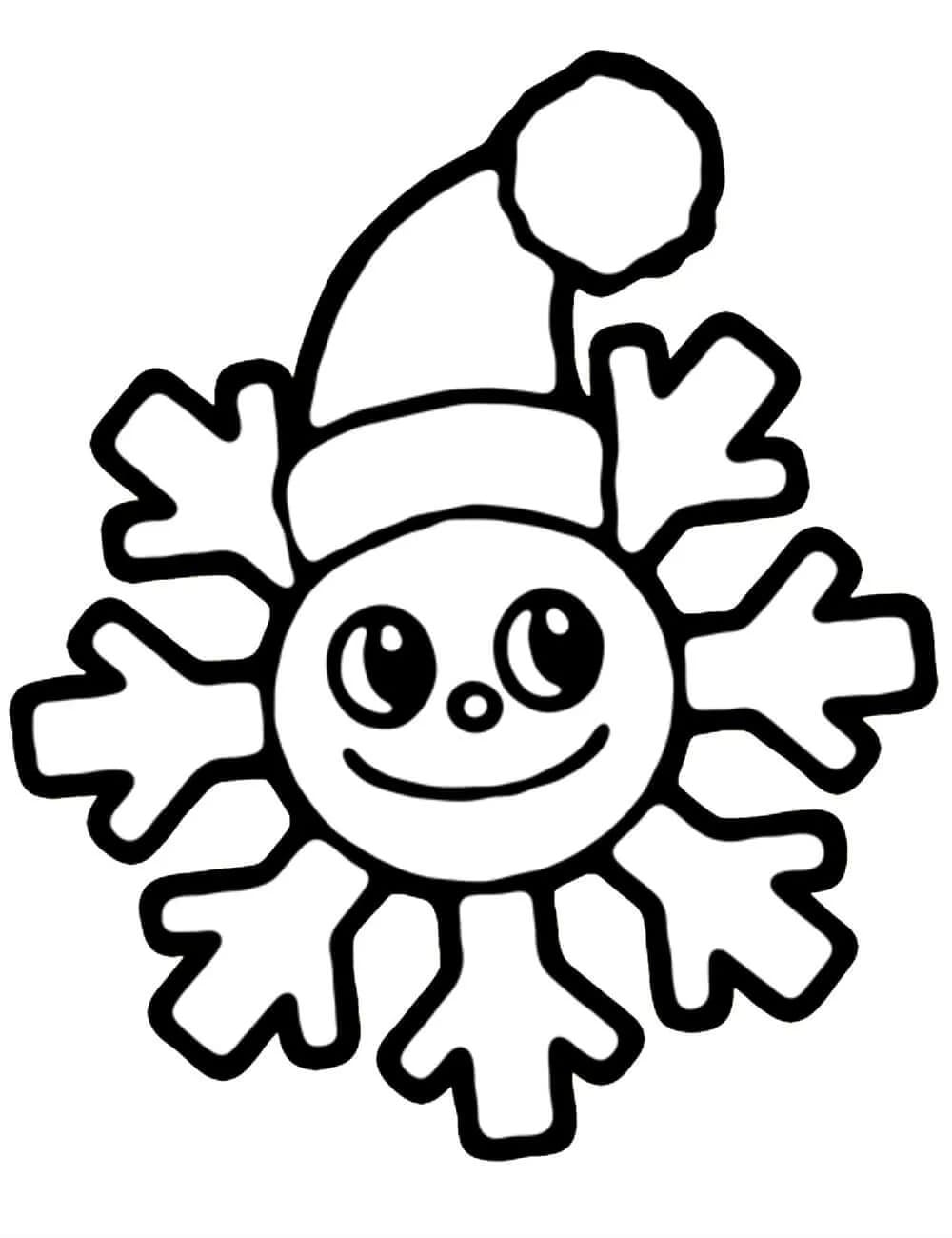Coloriage Emoji Flocon De Neige Avec Un Chapeau De Noël - Flocon de neige à imprimer