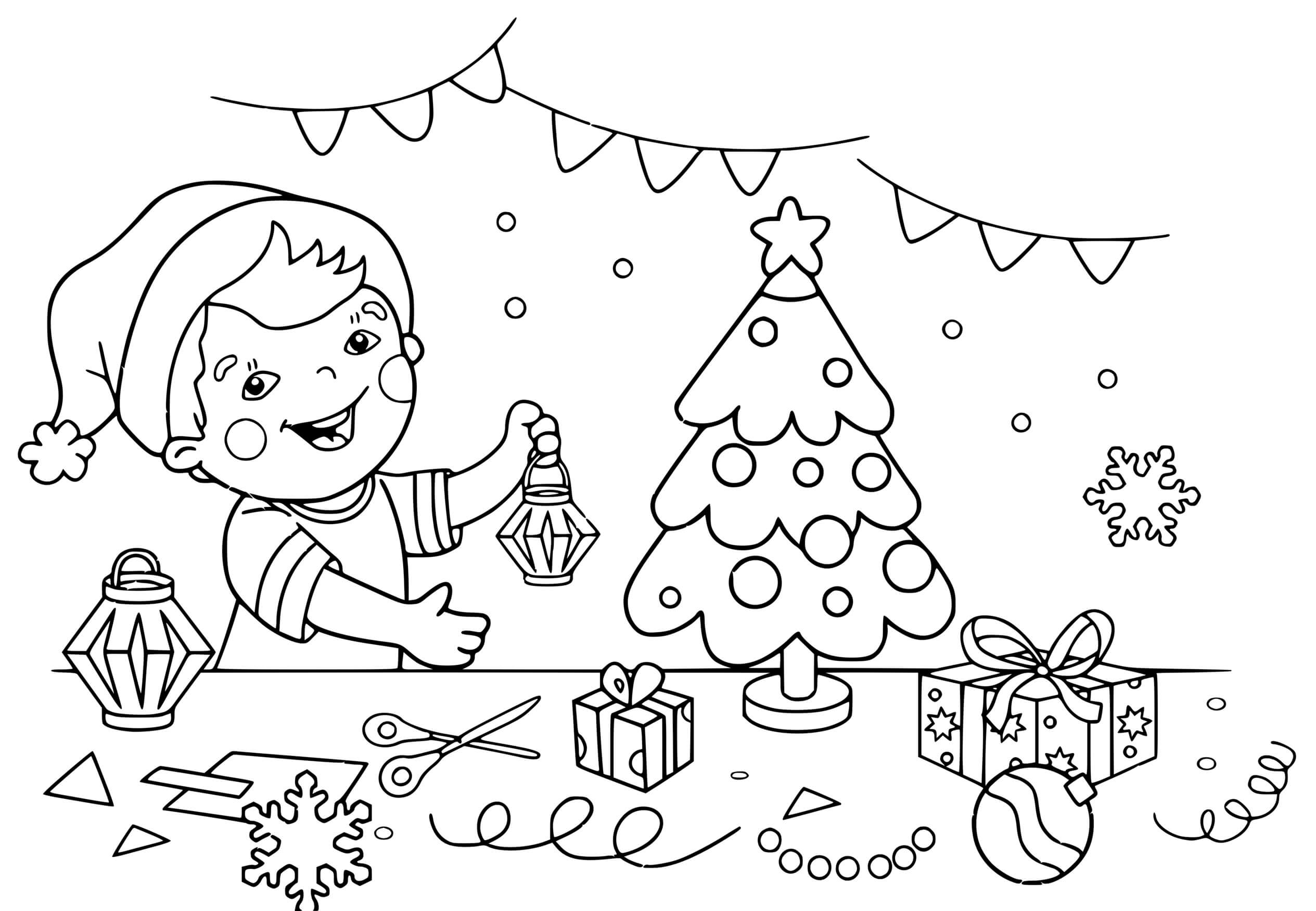 Coloriage Enfant Prepare Décoration De Noël Maternelle - Noël maternelle à imprimer