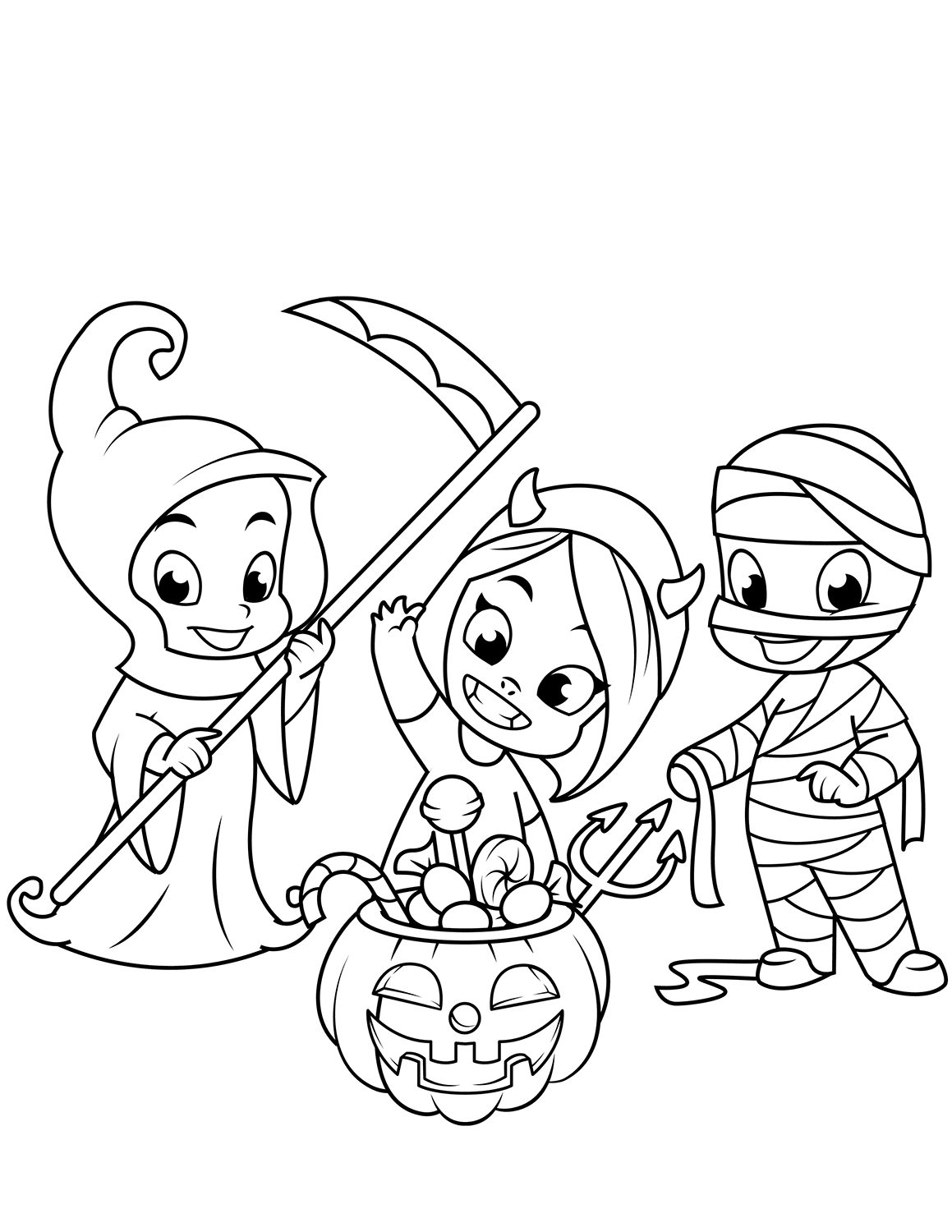 Coloriage Enfants Déguisés Pour Halloween Friandises - Halloween à imprimer