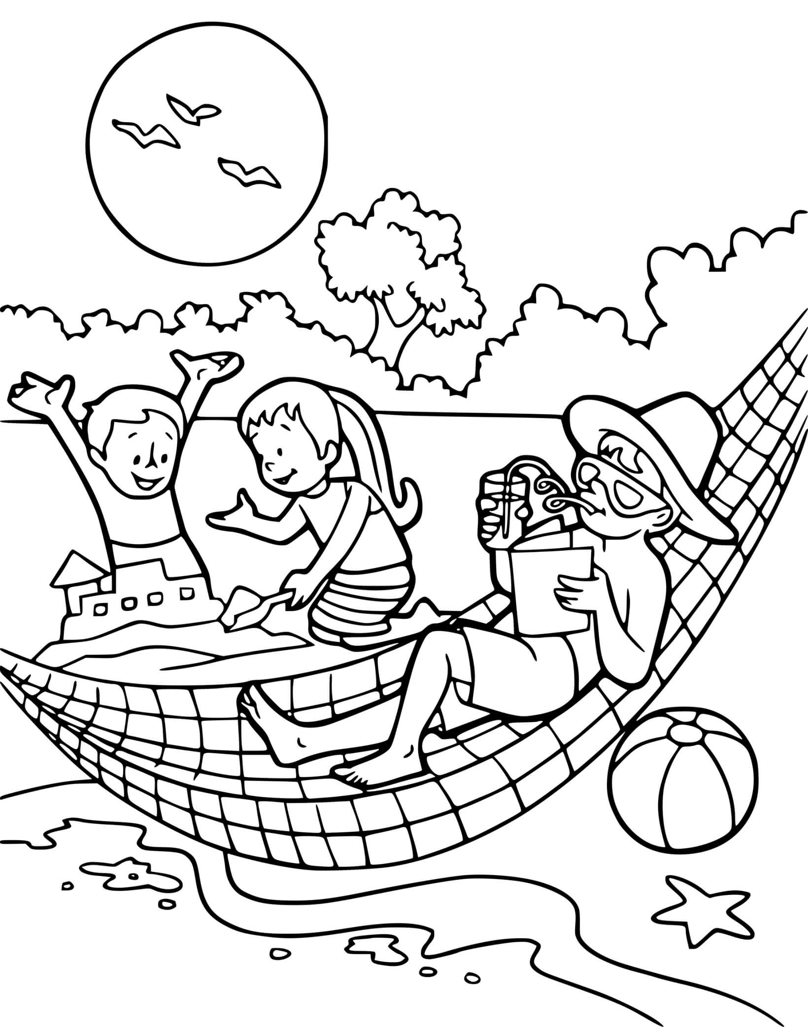 Coloriage Enfants En Vacances Près De La Plage - Plage à imprimer