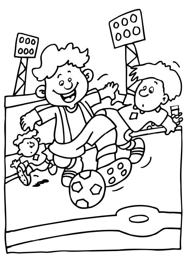 Coloriage Enfants Jouent Dans Un Terrain De Foot - Foot à imprimer