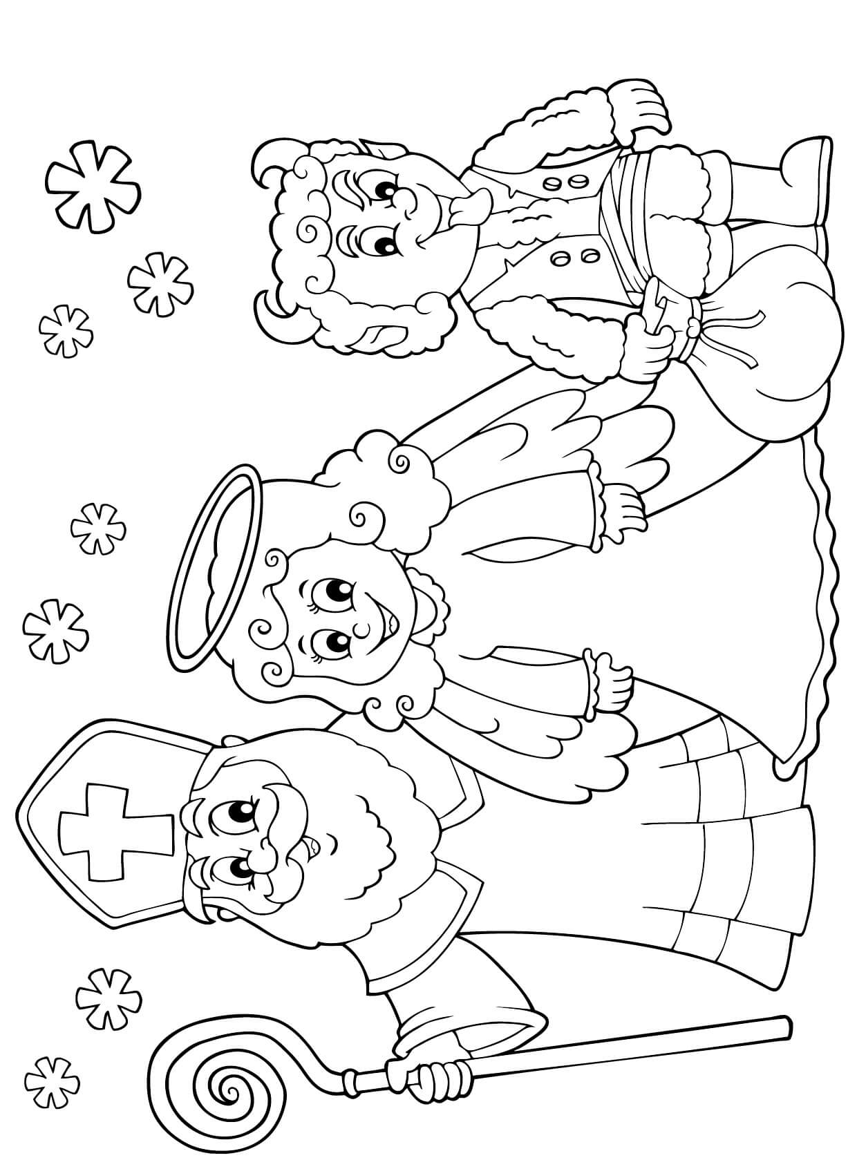 Coloriage Enfants Noël Saint Nicolas Avec Un Ange Et Un Diable - Saint Nicolas à imprimer