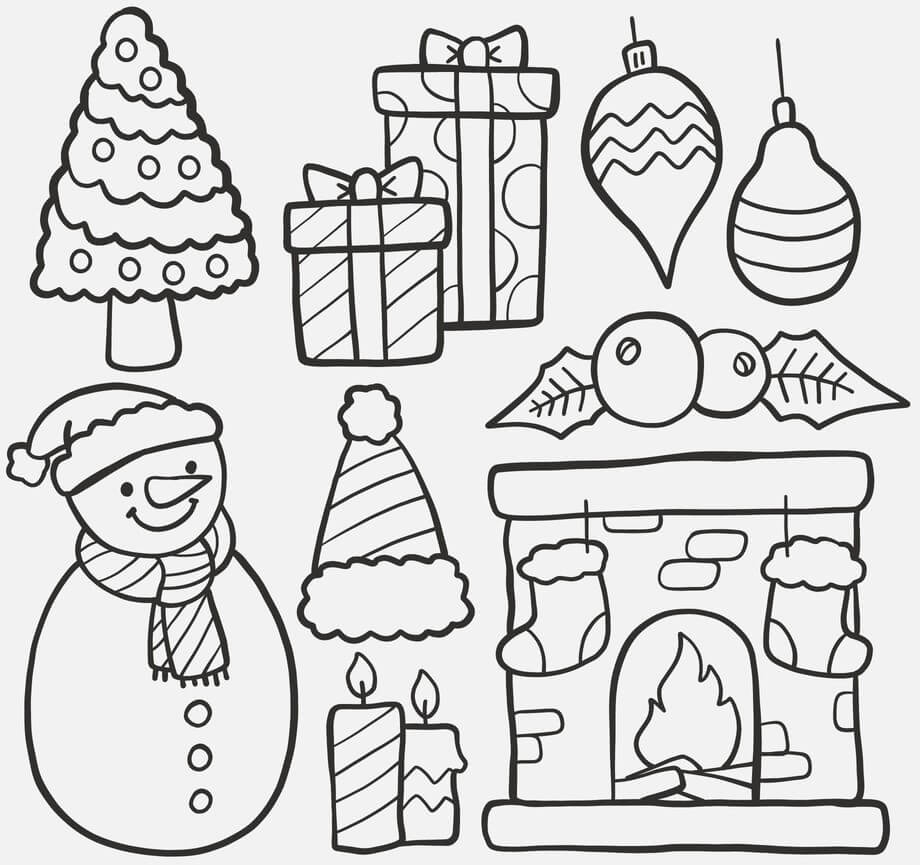 Coloriage Ensemble Deco Noël Joyeux - Noël à imprimer