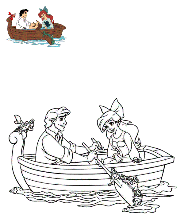 Coloriage Eric Et Ariel Sur Une Chaloupe - Ariel la petite sirène à imprimer