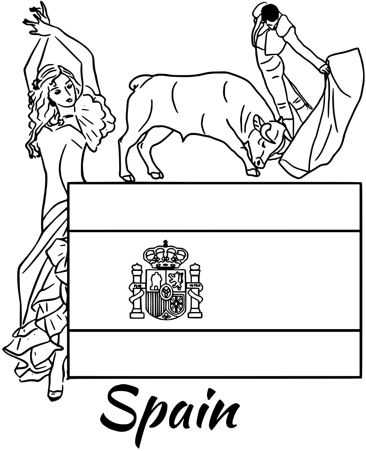 Coloriage Espagne Drapeau Corrida - Espagne à imprimer