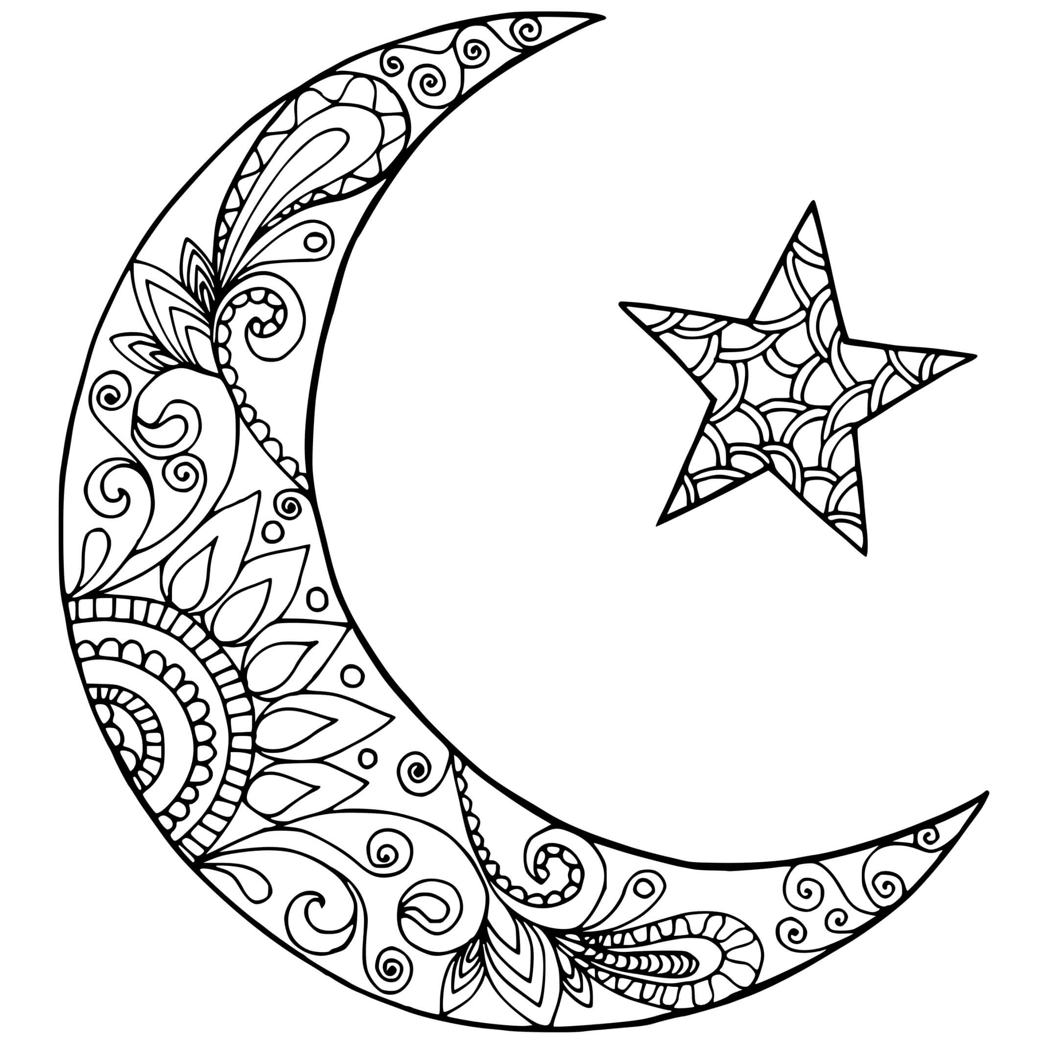 Coloriage Étoile Et Lune Mandala - Lune à imprimer
