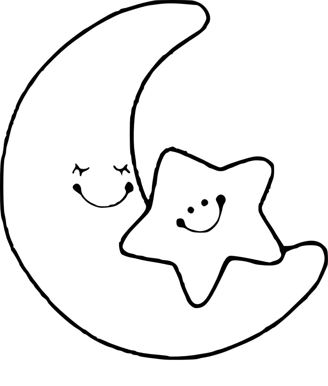 Coloriage Étoile Et Lune - Lune à imprimer