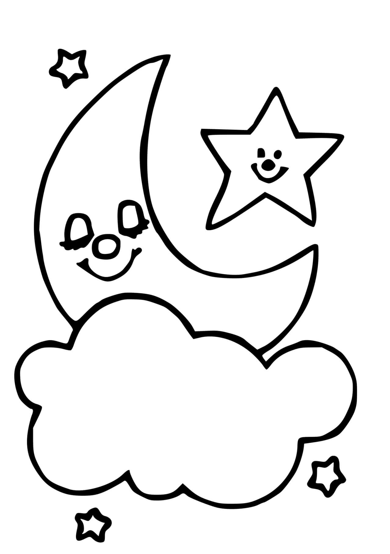 Coloriage Étoile Heureuse Au Ciel Et Lune Fait Dodo - Lune à imprimer