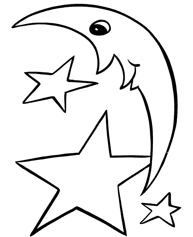 Coloriage Lune souriante et étoile brillante - Facile à imprimer