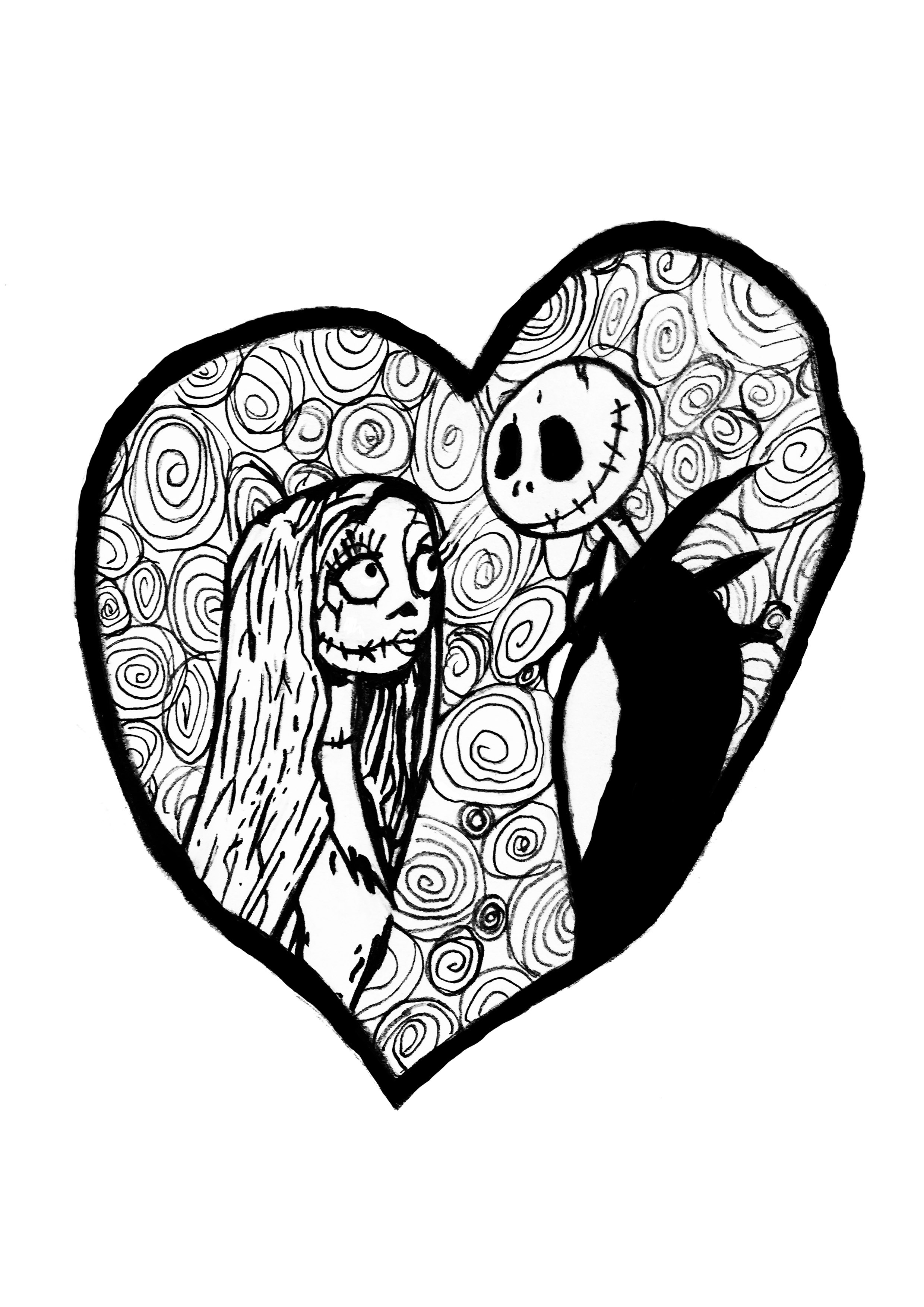 Coloriage Étrange Noël Monsieur Jack En Amour Cœur - Monsieur jack à imprimer