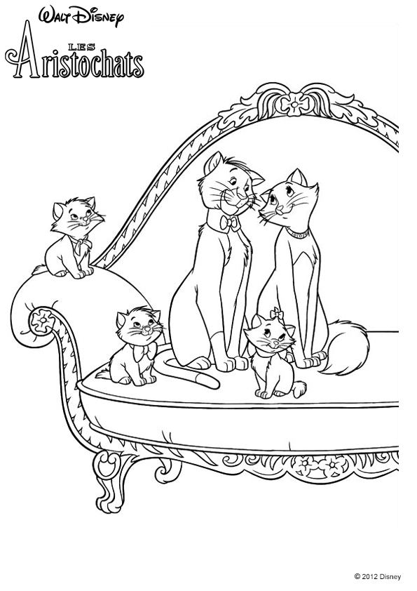 Coloriage Famille Aristochats Sur Un Sofa - Aristochats à imprimer