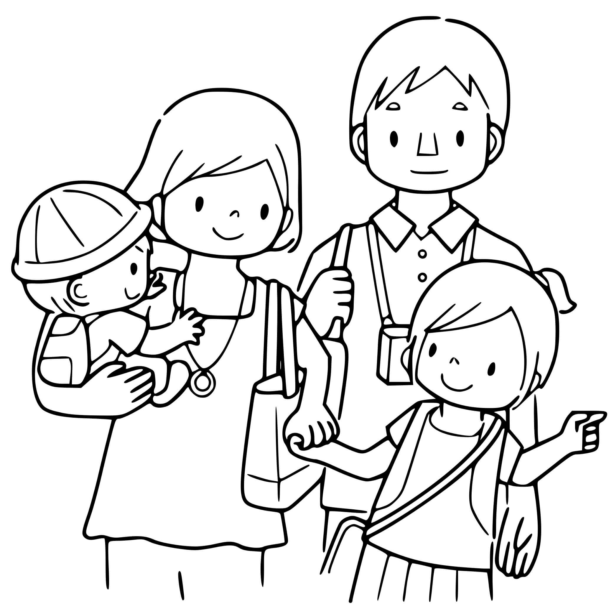Coloriage Famille Avec Deux Enfants - Famille à imprimer