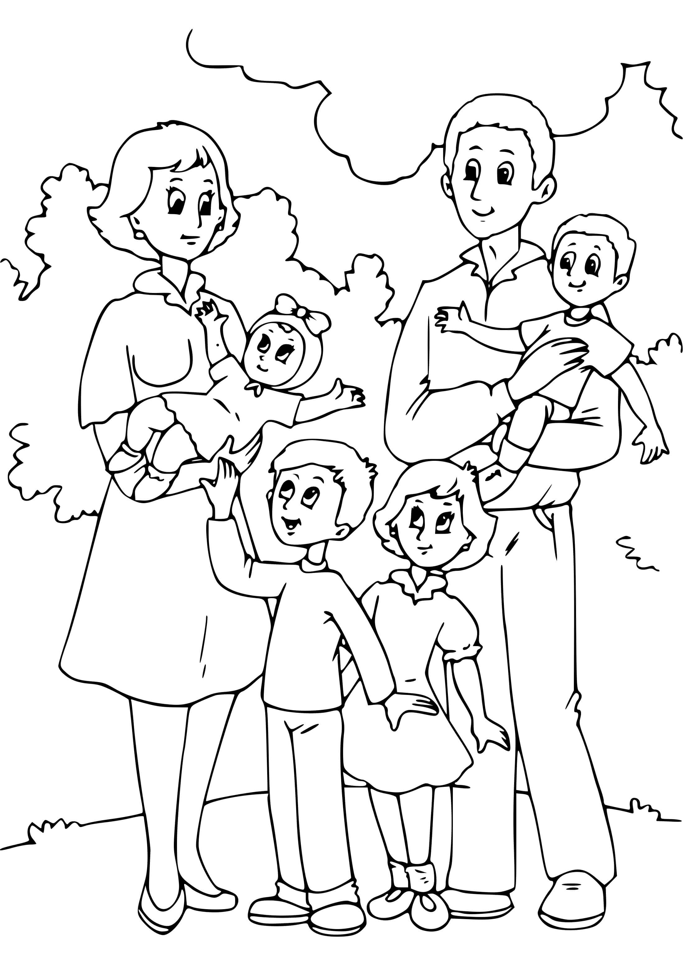 Coloriage Famille Avec Plusieurs Enfants Papa Et Mama - Famille à imprimer