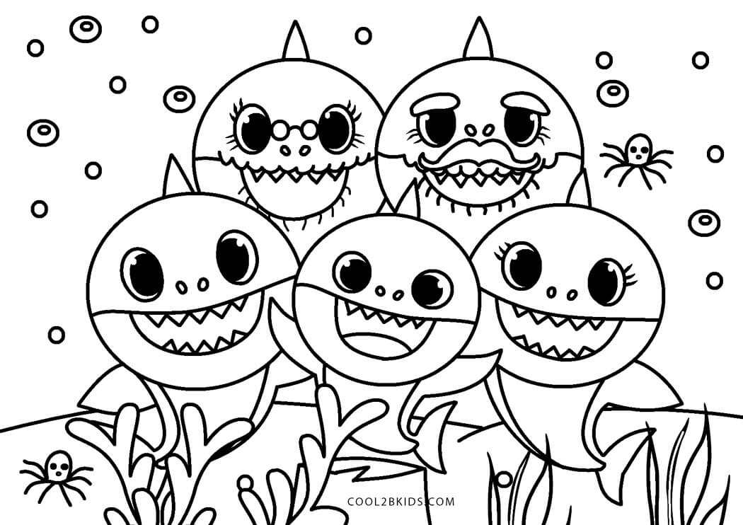 Coloriage Famille Baby Shark Requin - Requin à imprimer