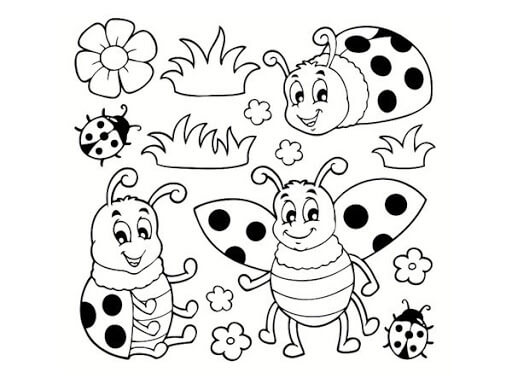 Coloriage Famille De Coccinelle Dans La Nature - Coccinelle à imprimer