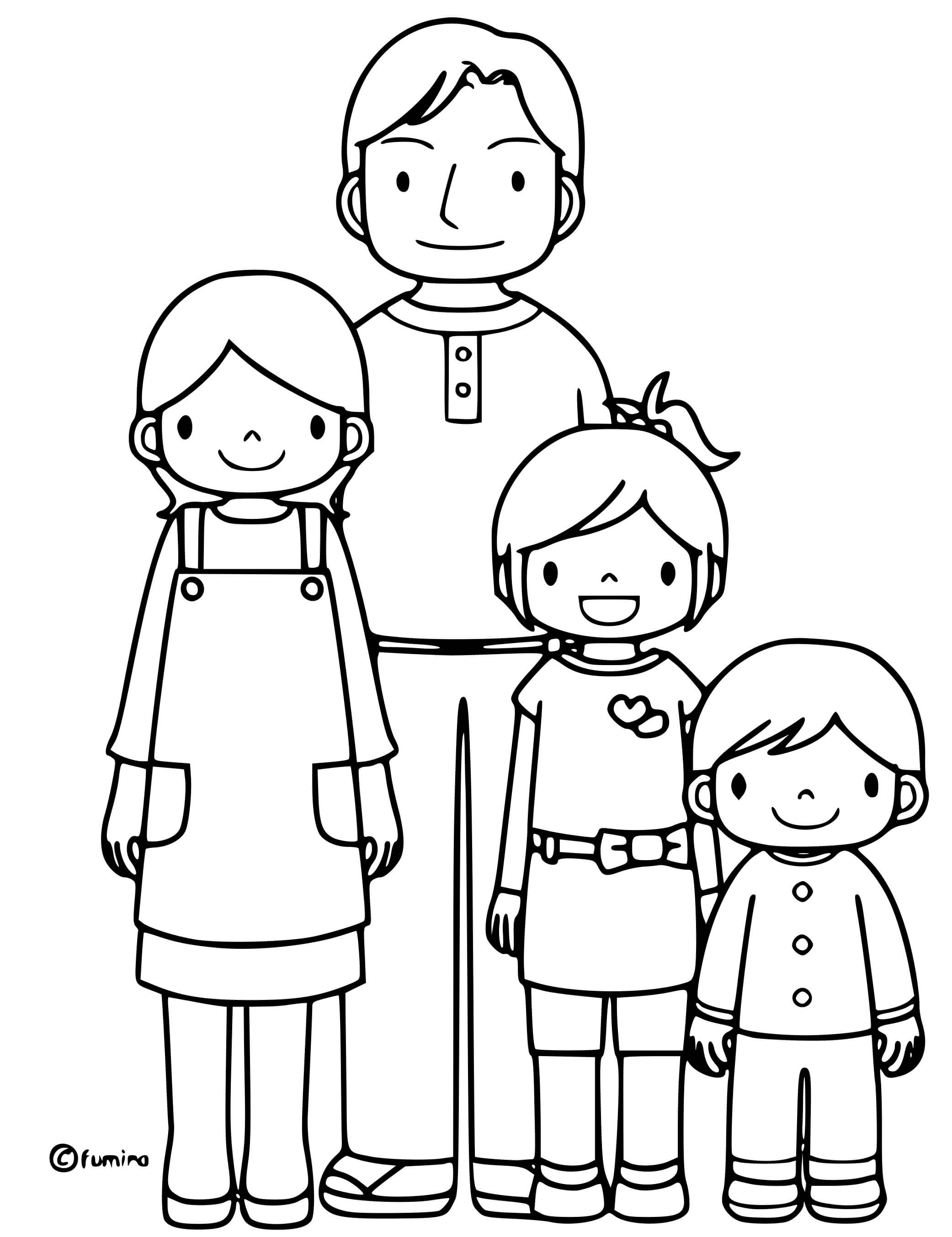 Coloriage Famille De Quatre - Famille à imprimer