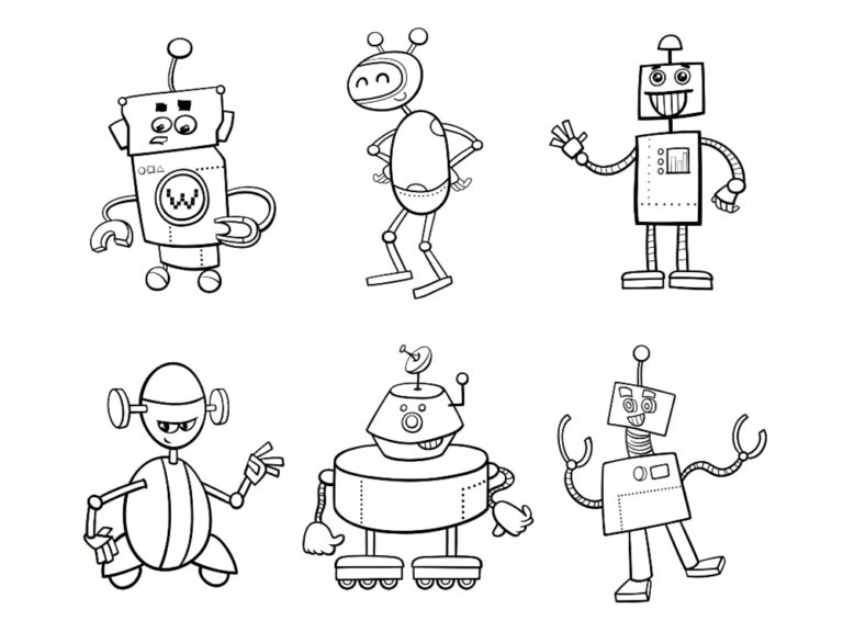 Coloriage Famille De Robots - Robot à imprimer