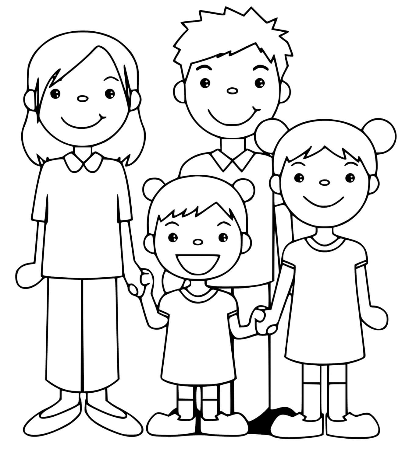 Coloriage Famille Enfants Parents Papa Mama - Famille à imprimer