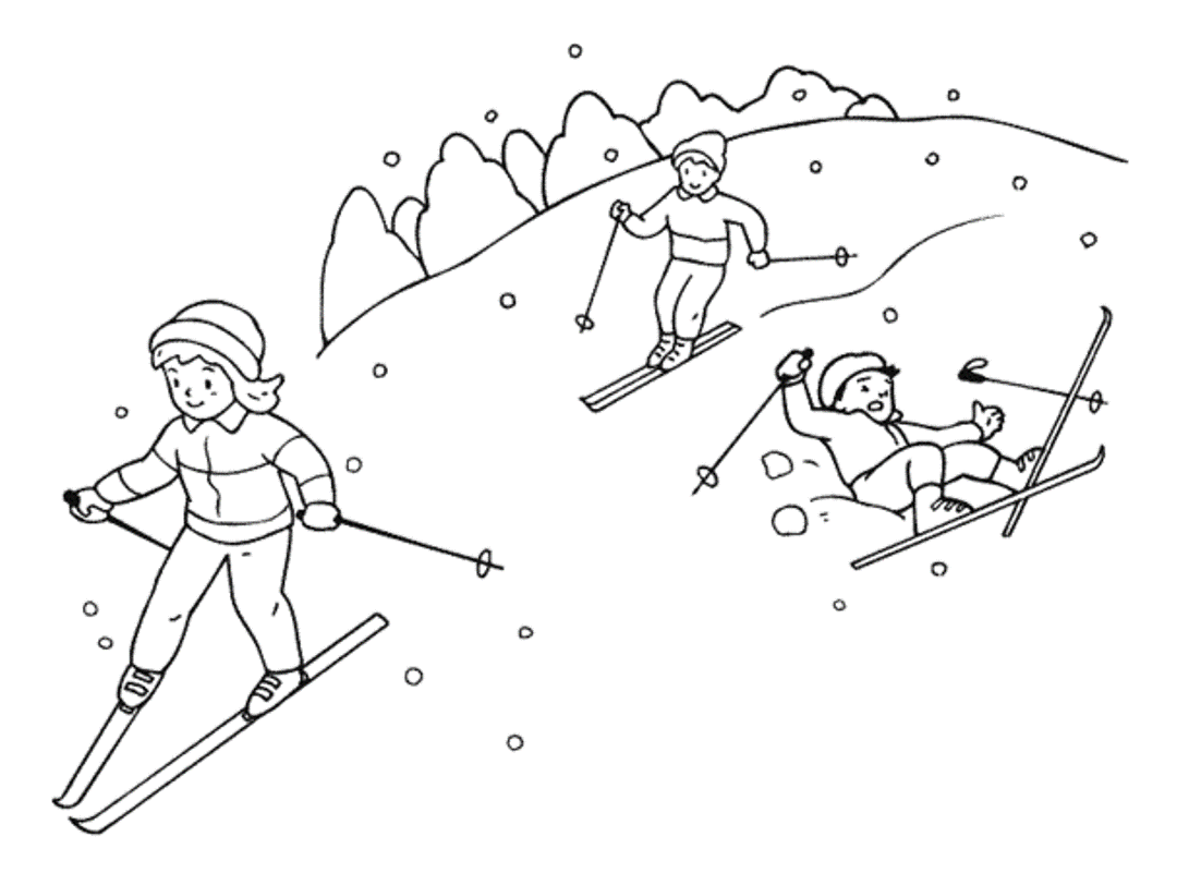 Coloriage Famille Fait Du Ski - Ski à imprimer