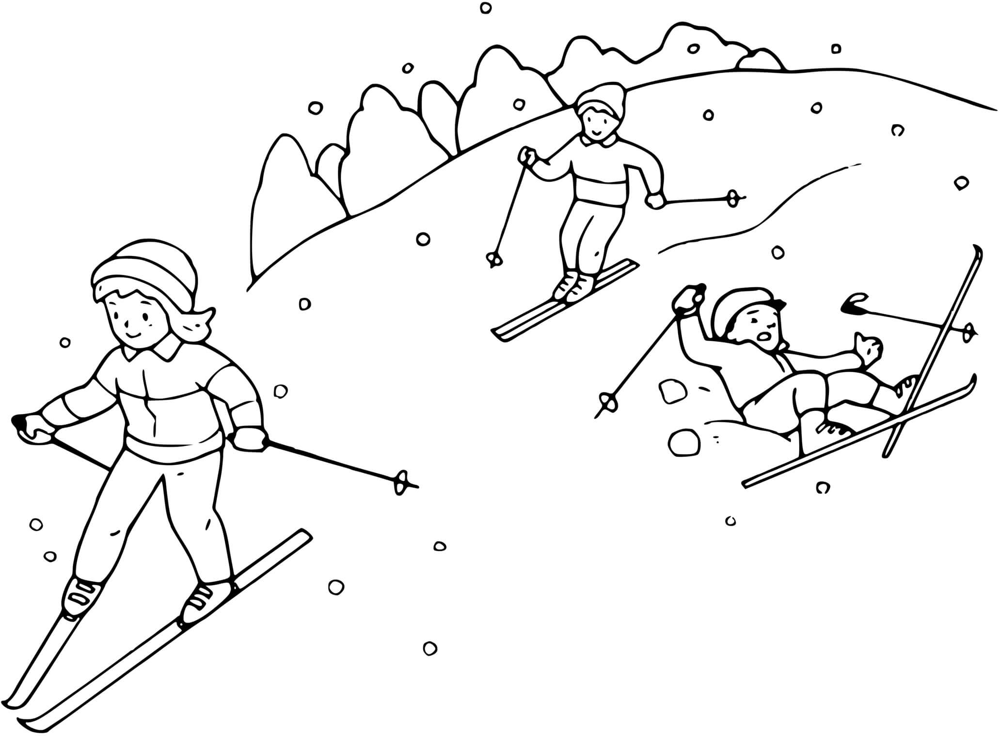 Coloriage Famille Fait Du Ski - Ski à imprimer