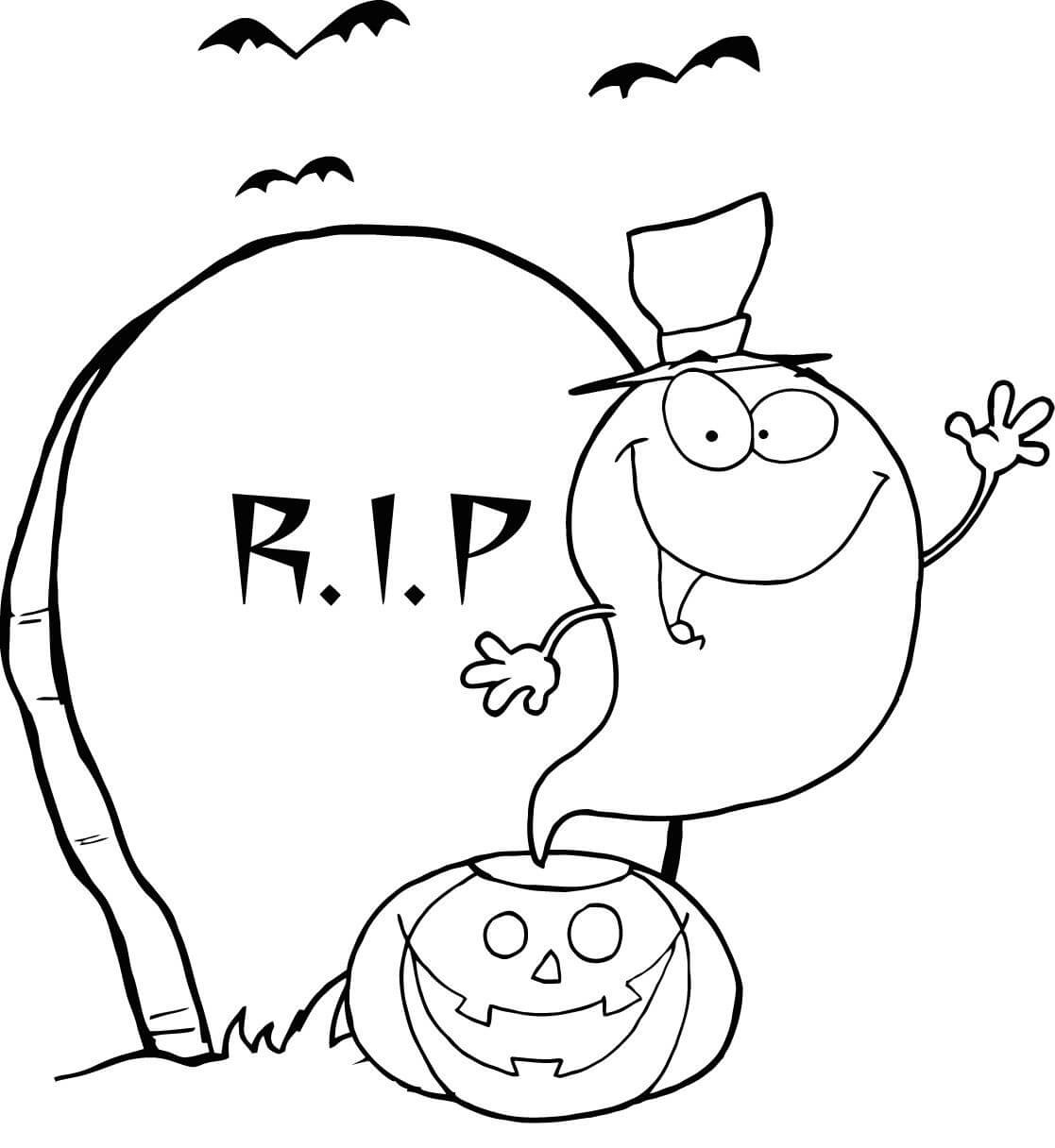 Coloriage Fantôme Halloween Citrouille Lune - Halloween fantome à imprimer