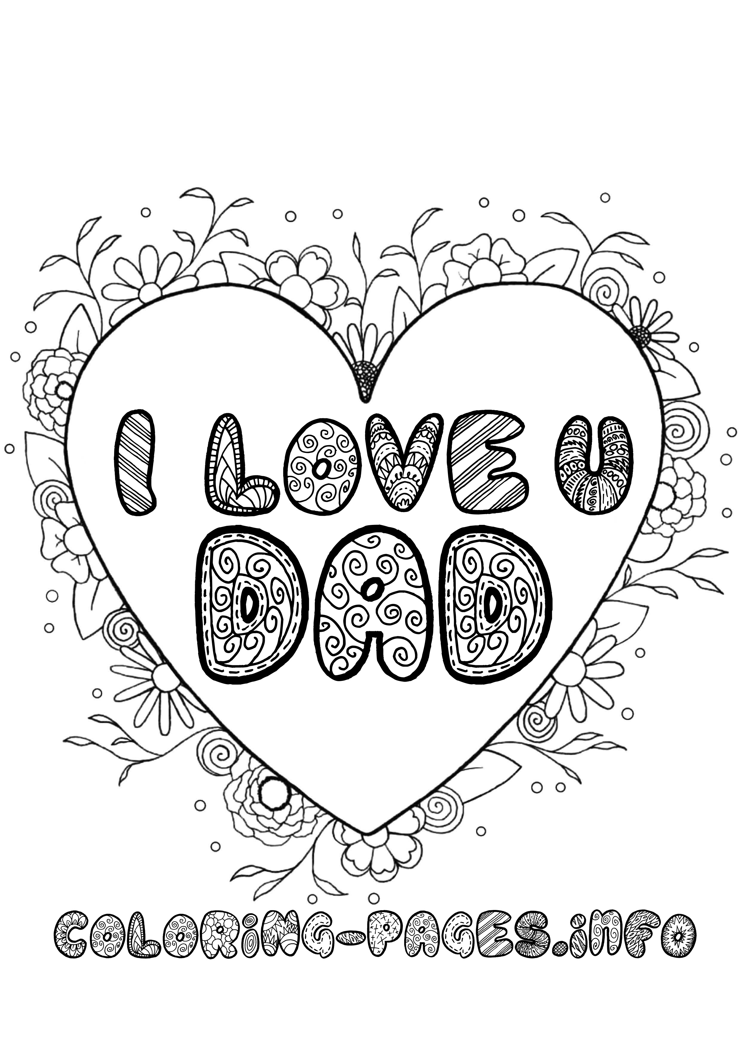 Coloriage Fathers Day I Love You Dad - Fête des pères à imprimer