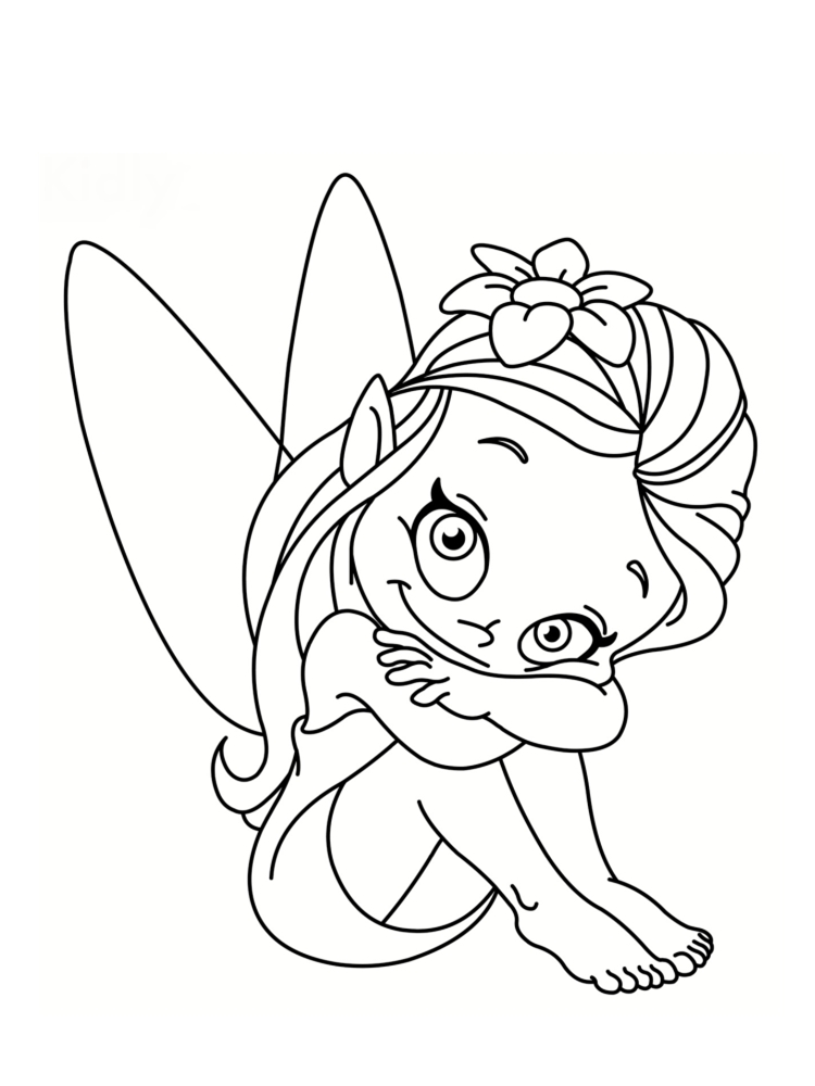 Coloriage Fée Facile Souriante - Fée à imprimer