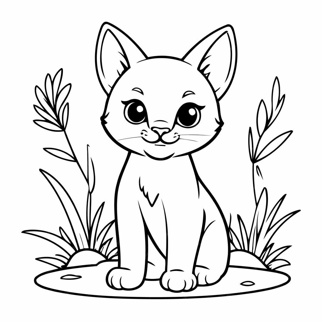 Coloriage Felin Mignon Curieux Brousse - Animaux mignon à imprimer