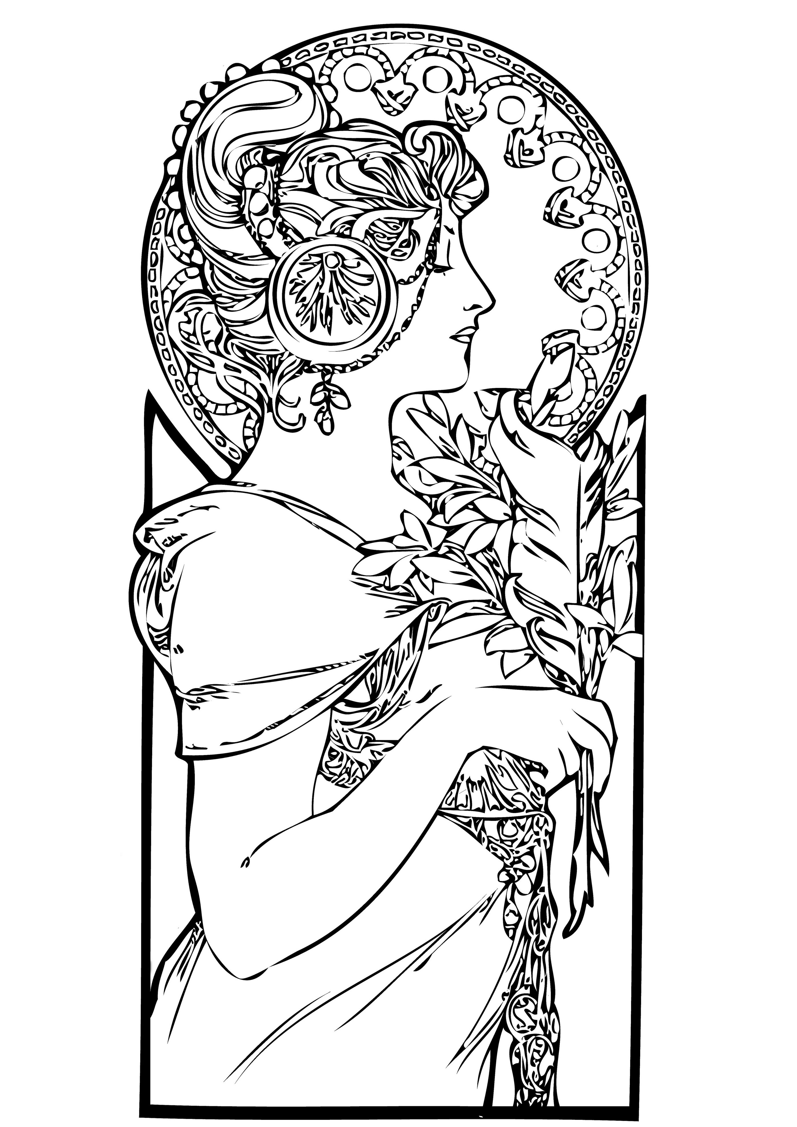 Coloriage Femme Art Nouveau - Art à imprimer